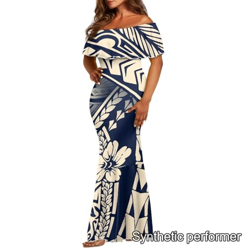 Image of Polynesian Dresses for Women Off Shoulder Maxi Dress Puletasi Samoan Dresses S-7XL