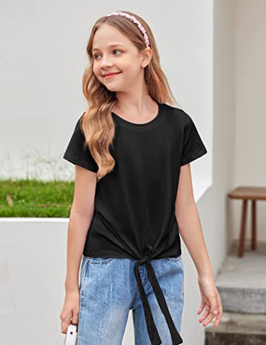 Image of Arshiner Girls Short Sleeve Shirts Tie Knot Front Tops T Shirts for Kids Crewneck Cute Casual Tie Dye Tee Blouse