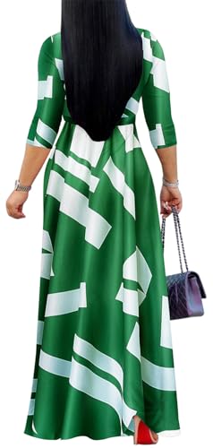 Image of Women's Floral Maxi Dress Summer Casual V-Neck 3 /4 Sleeve Long Bohemian Print Evening Party Dress