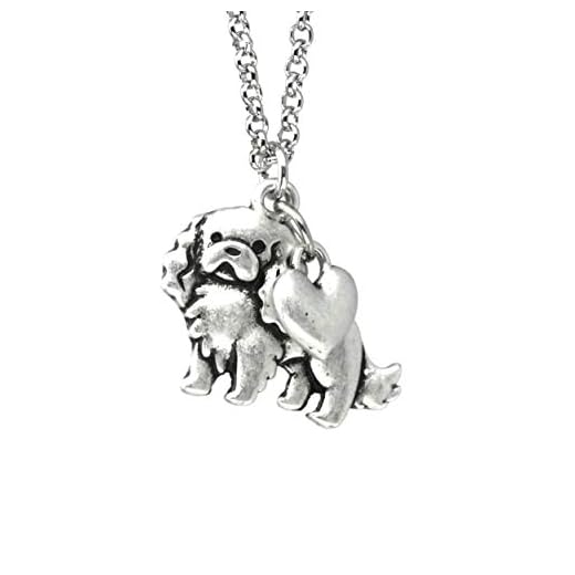 Cocker Spaniel Charm Necklace, Cavalier King Charles Spaniel Pet Dog Lover Gift, Silver Metal with Heart Pendant on a Chain, Ladies I Love My Dog Lady