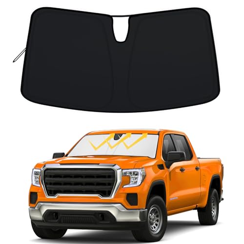 Image of Windshield Sun Shade for 2019-2022 Chevy Silverado /GMC Sierra 1500, 2020-2023 Silverado /Sierra 2500HD 3500HD Foldable Front Window Sunshade UV Heat Block Full Coverage