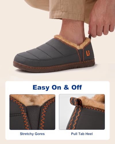Image of LongBay Men's Outdoor Slippers Two Tone Indoor Bedroom House Shoes Gifts | Nylon Upper, Memory Foam Insole, Coral Fleece Lining, Slip On, Lightweight and Packable, Camping Garden, All-Season Wear