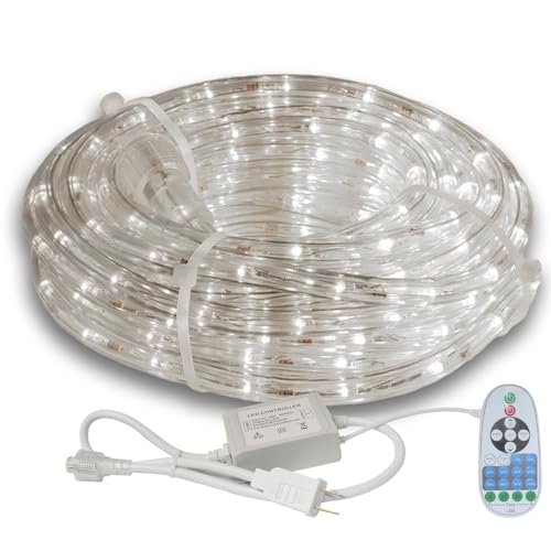 beatineon 33FT Rope Lights Outdoor with Remote,Cuttable Connectable,300LEDs Strip Lights with Adjustable Brightness Waterproof with Plug for Patio, Christmas Decoration (White)