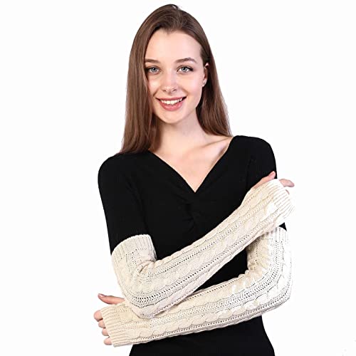 Colorful House Fingerless Thumb Hole Long Gloves Mittens Winter Arm Warmer (A#Beige, 19 Inch) - Thumbnail 2