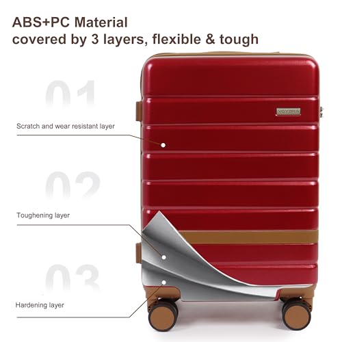 Image of 20-Inch Carry-On Luggage Set (3-Piece) - Lightweight & Durable Hardshell Spinner Suitcase with TSA Lock | PC+ABS Material | Airline Approved for Business and Family Travel, in Red