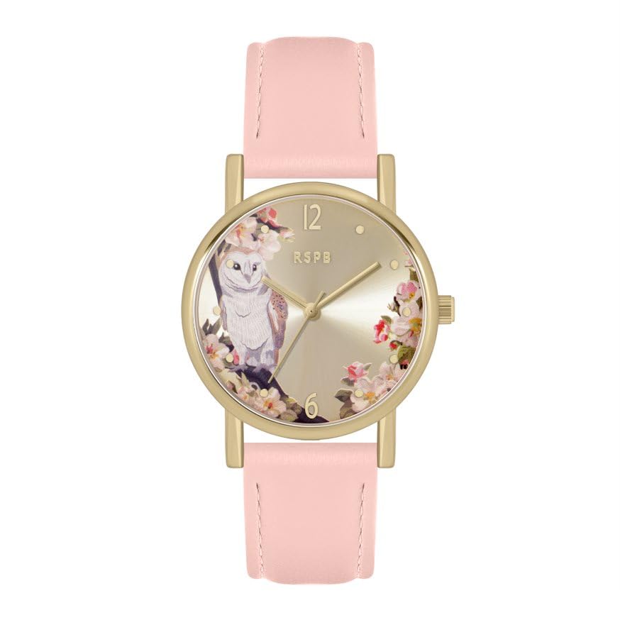 Tikkers RSPB Montre pour Femme avec Cadran imprimé Hibou Rose, Rose, Moderne