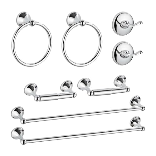 8 Piece Bathroom Accessory Set(Adjustable Towel Bar, Towel Ring, Toilet Paper Holder,Towel Hook), Wall Mounted Bathroom Hardware Accessories Set,Chrome by SUNTAI - Used condition - US$35.23