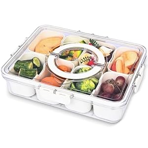 Snack Box Container, 8-Compartment Snackle Box Container for Kids, Divided Serving Tray with Handles, Snack Containers for Fruits, Veggie, Candy, Nuts, Ideal for School, Work, Parties, Travel, Picnic
