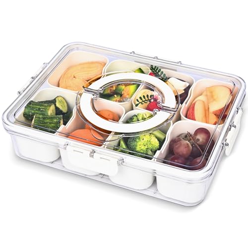 Snack Box Container, 8-Compartment Snackle Box Container for Kids, Divided Serving Tray with Handles, Snack Containers for Fruits, Veggie, Candy, Nuts, Ideal for School, Work, Parties, Travel, Picnic