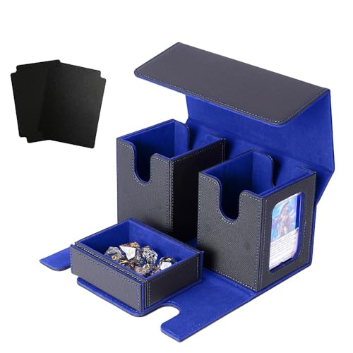 Venssu 3イン1カードデッキボックス MTG用 コマンダーディスプレイ付き (ブラックとブルー)