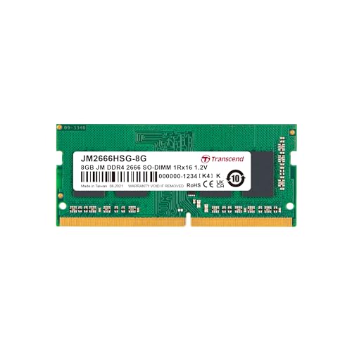 Image of Transcend 8GB DDR4 2666 Laptop Memory, JetRam, DRAM Chips - up to 21GB /s - 1.2V, 260 pin, 1Rx16, CL19, DIMM Type - Unbuffered SO-DIMM Memory - JM2666HSG-8G