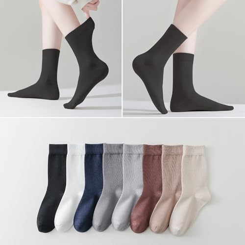 EPEIUS Women's Crew Socks - Soft Thin Seamless Viscose Dress Calf Socks for Business,Trouser Sox 3/6 Pairs4