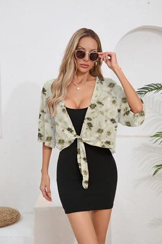 Image of TASAMO Women's 2026 Summer Lightweight Short Bolero Cardigan Shrug Sheer Tie Front Top 3 /4 Sleeve Jacket for Dress