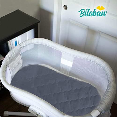 Image of Bassinet Mattress Pad Cover Fit for Hourglass /Oval Bassinet, 17'' x 33'' | Waterproof Quilted Mattress Protector Sheets, 2 Pack, Ultra Soft Breathable, White and Grey