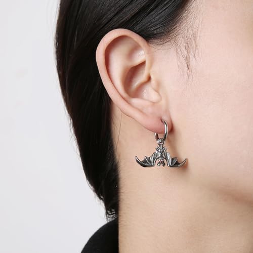 HZMAN Bat Earring for Men Women Stainless Steel Gothic Punk Vampire Bat Dangle Drop Earring Halloween Earring Jewelry Gift2