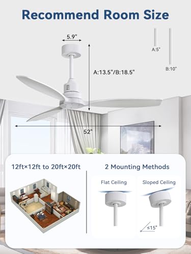 Image of Sofucor Ceiling Fan without Lights, 52 Inch Low Profile Flush Mount Mordern Wood Ceiling Fan with Remote for Indoor Farmhouse Bedroom Living Room Outdoor Patio Porch, Reversible DC Motor