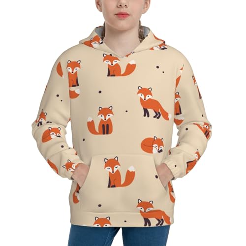 Vintage Cute Little Red Fox Kids Pullover Hoodies Boys Sweatshirts Girls Athletic Clothes with Pocket