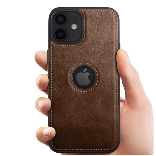 Image of Leather Case for Apple iPhone 12 Mini Premium Protective Stylish Slim Cover with Shockproof Raised Edges Brown