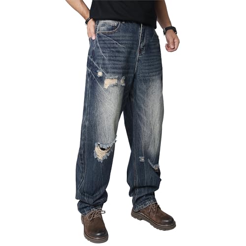 Men's Wide Leg Baggy Jeans Ripped Loose Denim Pants4