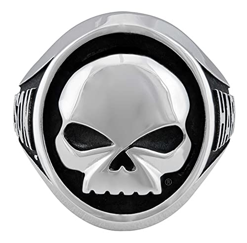 Harley-Davidson Men's Willie G Skull Stainless Steel Metal Ring - Silver/Black