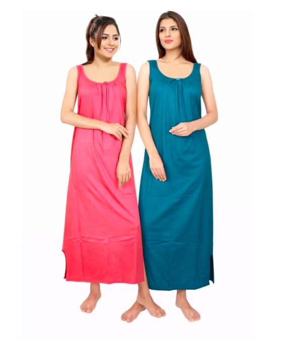 Image of Women's Sleeveless Maxi Night Dress, Spaghetti Strap Nighty, Comfortable Sleepwear Pack of 2