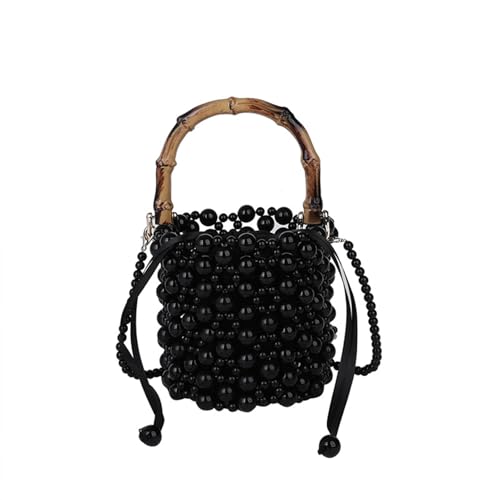 Beaded Purse Pearl Bamboo Beaded Handbag for Women Drawstring Dressy Wedding Guest Bag Party Bridal Accessory