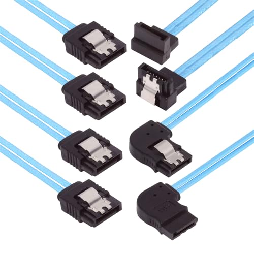 NFHK Câble, lot de 4 câbles coudés à 90 degrés, pour serveur de données interne 4 SATA vers disque cible 4 SATA 7 broches, 6 Gbit/s, 25 cm