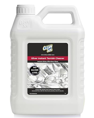 Cleansol Silver Dip Cleaner Liquid – 5 Litre | Instant Silver Cleaner & Tarnish Remover for Pooja Items, Utensils & Jewellery | Silver Shine Cleaning Liquid for Silverware & Ornaments