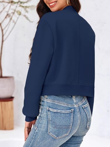 Image of Tankaneo Womens Cropped Bomber Jackets Casual Button Down Long Sleeve Stand Collar Varsity Shacket Coats
