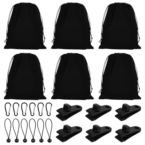 Borsa per pesi, portatile, per tende da gazebo, per esterni, 6 tasche per pesi, 6 moschettoni, 6 clip e 6 corda elastica, adatta per il fissaggio, tovaglie, tende