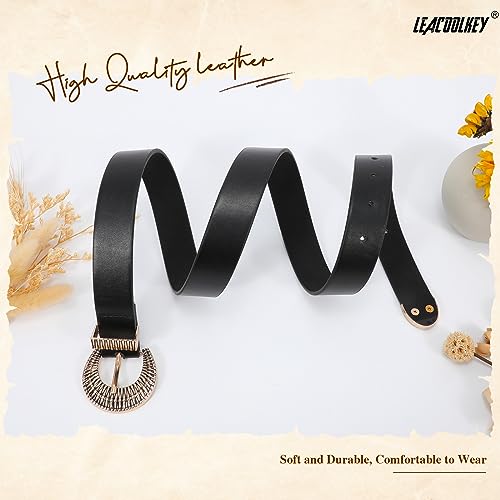LEACOOLKEY Western Leather Belt for Women Vintage Design Buckle Waist Belt for Jeans Dress4