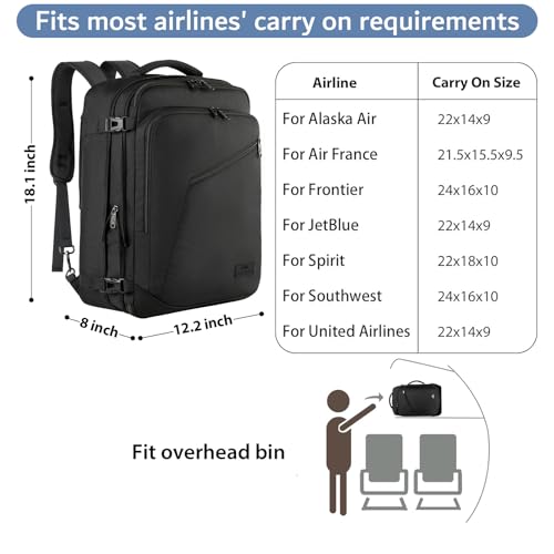 Image of MATEIN Mens Travel Backpack, 27L Lightweight Carry on Backpack for Women, Expandable Business Backpacks, Waterproof Hiking Daypack for Outdoor Sports Rucksack Casual Daypack, Travel Essential, Black