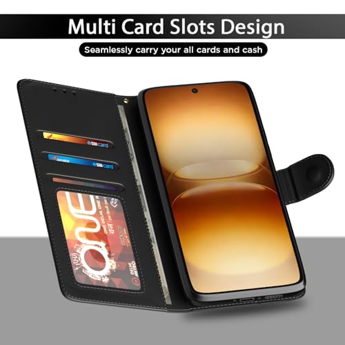 Image of Amazon Basics Flip Cover for iQOO 15R 5G Leather Finish | Wallet Stand and Shock Proof | Inside TPU with Card Pockets | Complete Protection Flip Case (Black)