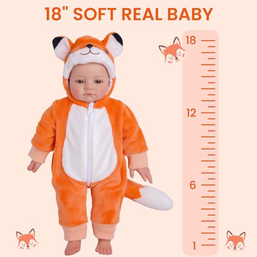 Muñeca Baby BABESIDE 38 cm cuerpo suave en disfraz de zorro miniatura 5