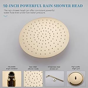 Gabrylly shower system polished gold rain shower head system for bathroom with high pressure 10 rain shower head and 5 setting handheld shower head set  urban country home decor