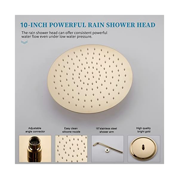 Gabrylly shower system polished gold rain shower head system for bathroom with high pressure 10 rain shower head and 5 setting handheld shower head set  urban country home decor