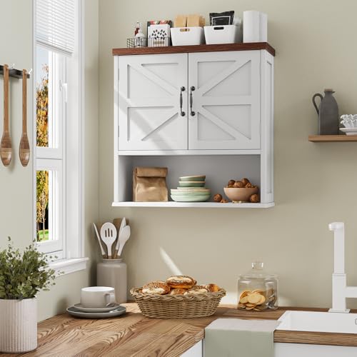 Smuxee Farmhouse Bathroom Cabinet Wall Mounted, White Medicine Cabinet with Adjustable Shelf, Bathroom Cabinet for Living Room, Laundry Room by Smuxee - Image 2