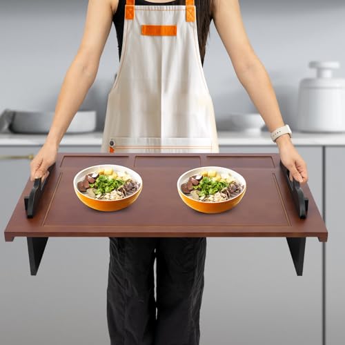 Cubierta para Estufa, Tabla de Bambú Rectangular con Mangos, Multifuncional para Cocina, Camping y Cafeterías Color Nogal miniatura 5