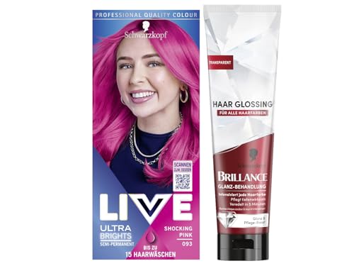Schwarzkopf LIVE Ultra Brights Semi-Permanente Haarfarbe 093 Shocking Pink (142 ml) intensive oder pastellige Farben & Brillance Glanz-Behandlung, Haar Glossing Neutral (150 ml) pflegt & intensiviert