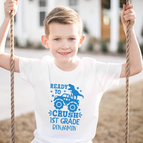 Ready To Crush Kindergarten Shirt, Dinosaur Toddler Boy First Day Of School Outfit, Personalized 1st Day of Preschool Shirt, Back to School Outfits For Boys, Crushing Kindergarten Shirt.4