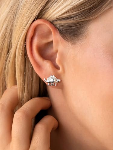 SILVERCUTE Creative Silver Stud Earrings 925 Sterling Silver Cute Dinosaur Earrings for Women Men