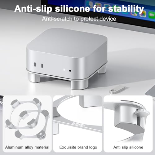 Image of ZORBES Aluminum Stand for Mac mini M4 & M4 Pro, Cooling Desktop Stand, Easy Power Button Access, Anti-Slip, Sturdy Design, Heat Dissipation, 14.5x13.4x2.6cm