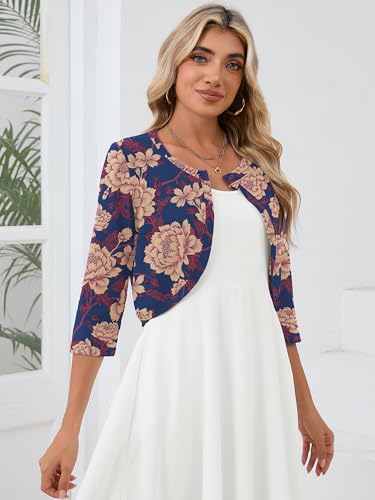 Image of Heymoments Women's 3 /4 Sleeve Casual Shrugs Lightweight Open Front Cropped Cardigan for Dresses