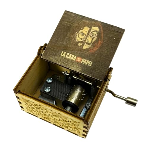 Image of Zesta Money Heist Wooden Musical Box Gift | Vintage Music Crank Mini Collectible for Girlfriend, Boyfriend, Husband, Wife | Unique Musical Gifts for Music Lovers | Classic Wooden Box