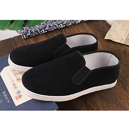 Chinese Traditional Handmade Canvas Shoes, Casual Unisex Flat Slip on Old Beijing Cotton Sole Cloth Kung Fu Shoes with Sweatband, for Training Breathable Tai Chi Shoes2