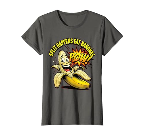 Split Happens Eat Bananas Funny Fruit Design T-Shirt, Women, Asphalt