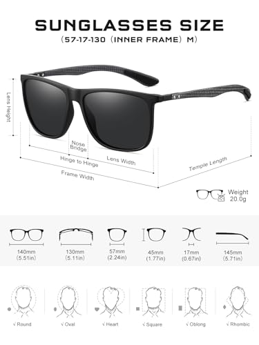 Image of HAOLOTA Polarized Sunglasses for Men Ultralight Carbon Fiber Temple,Square Sunglasses UV400 Protection for Driving /Golf