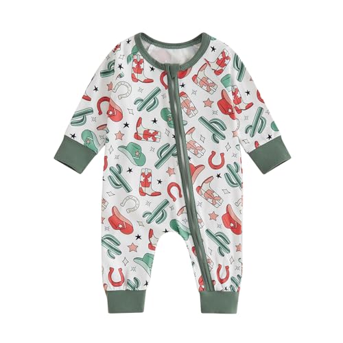 Image of Karwuiio Baby Boy Girl Western Clothes Cow Print Long Sleeve Romper Jumpsuit One Piece Newborn Fall Winter Outfit