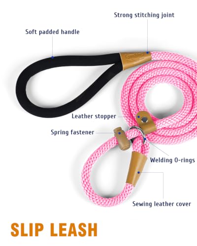 Image of 2 Pack Dog Leash Slip Lead Braided Rope Pet Training Loop Leashes 6ft 8ft