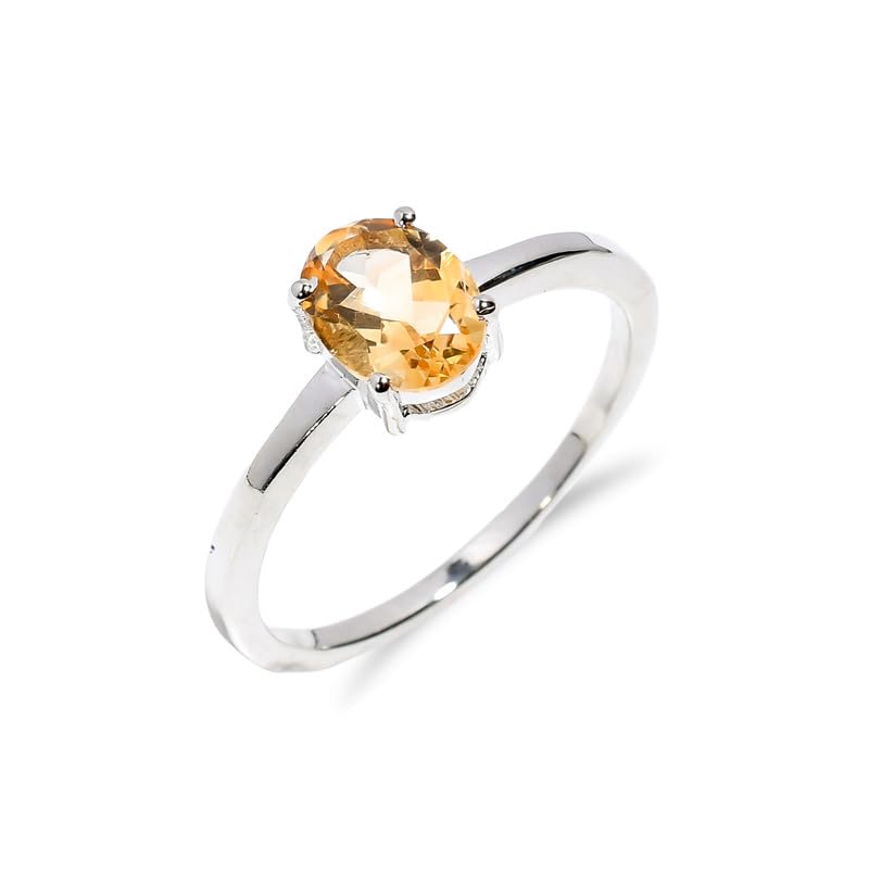 Bague en citrine naturelle ovale et argent 925 fait main